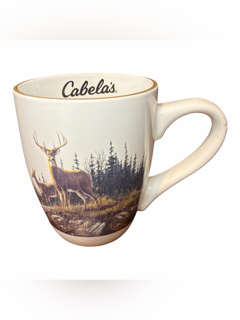 Cabelas White Deer Scene Ceramic Coffee Mug